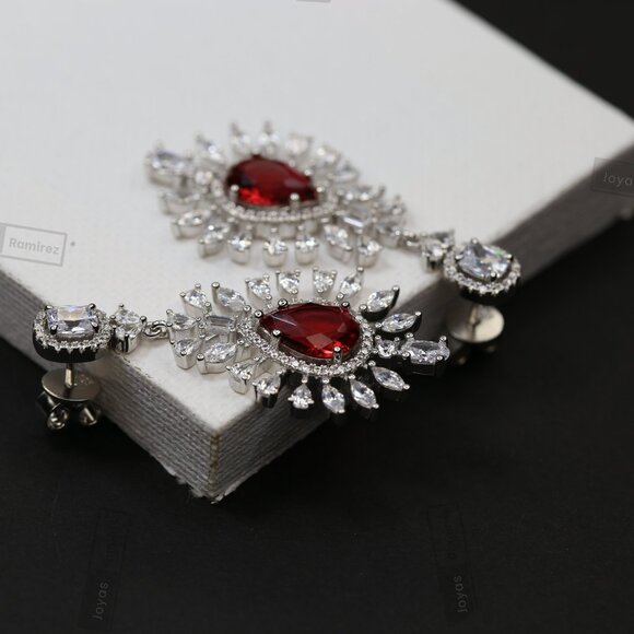 Imperial Blossom .925 Sterling Silver Earrings with Ruby-Tone CZ. - Picture 3 of 8